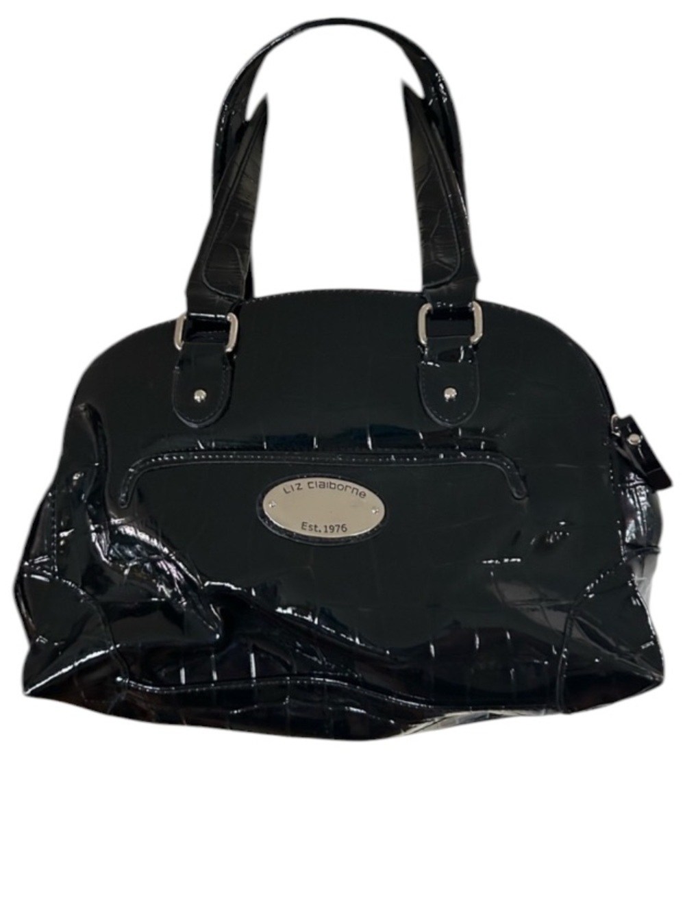 Vintage Liz Claiborne Black Croc Embossed Patent Leather Shoulder Bag